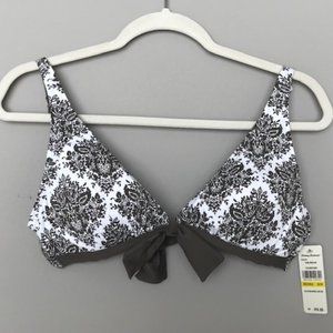 White and Taupe Floral Medallion Bikini Top